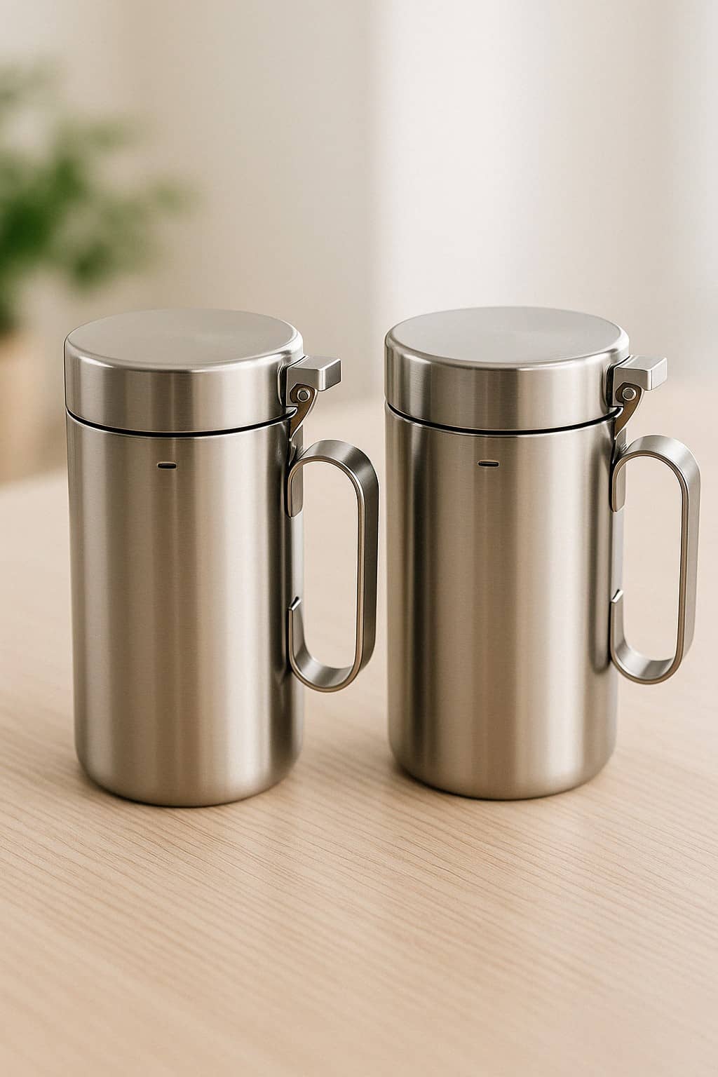 ATROCK Oil Dispenser 1Litre Steel Silver Oil Container ( Set of 2 )