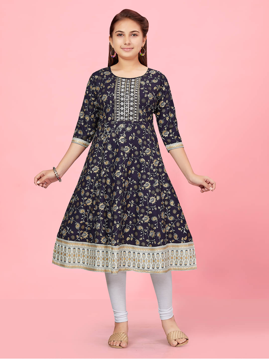     			Aarika Girls Cotton Straight Kurti ( Pack of 1 , Navy Blue )