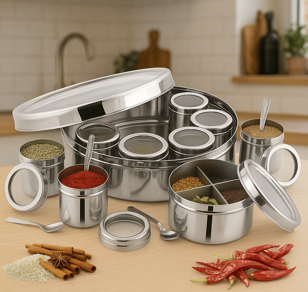     			Aquasleri Stainless Steel Silver Spice Container ( Set of 12 )