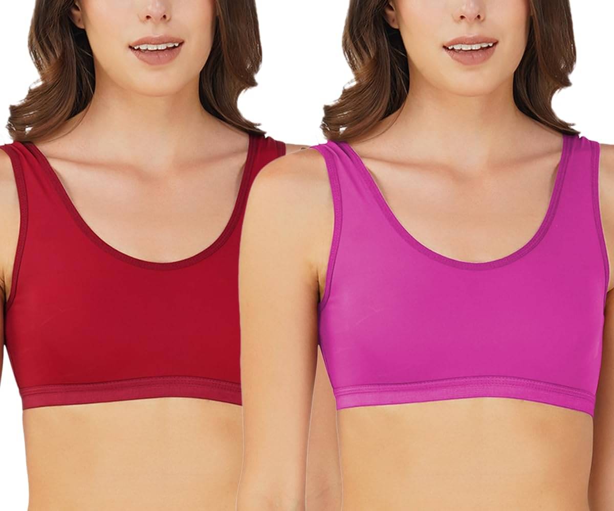 Arc de Shapes Dust rose pink Nylon Non Padded Women's Sports Bra ( Pack of 2 ) Arc de Shapes Dust rose pink Nylon Non Padded Women's Sports Bra ( Pack of 2 )