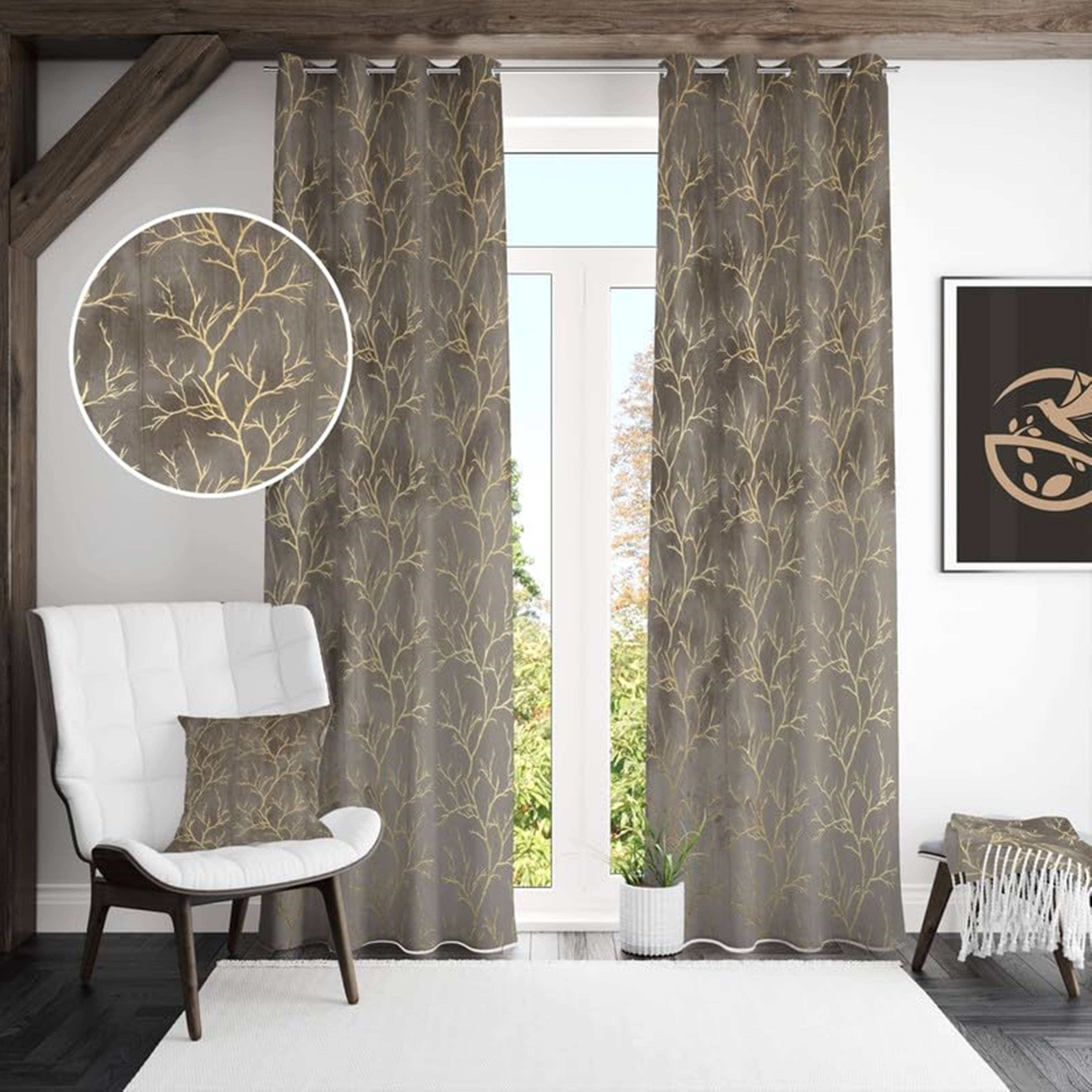     			BELLA TRUE Abstract Room Darkening Eyelet Curtain 9 ft ( Pack of 2 ) - Grey