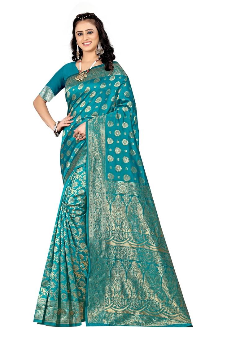     			DHAYNA AND REEWA FASHION Banarasi Silk Woven Saree With Unstitched Blouse Piece ( Rama )