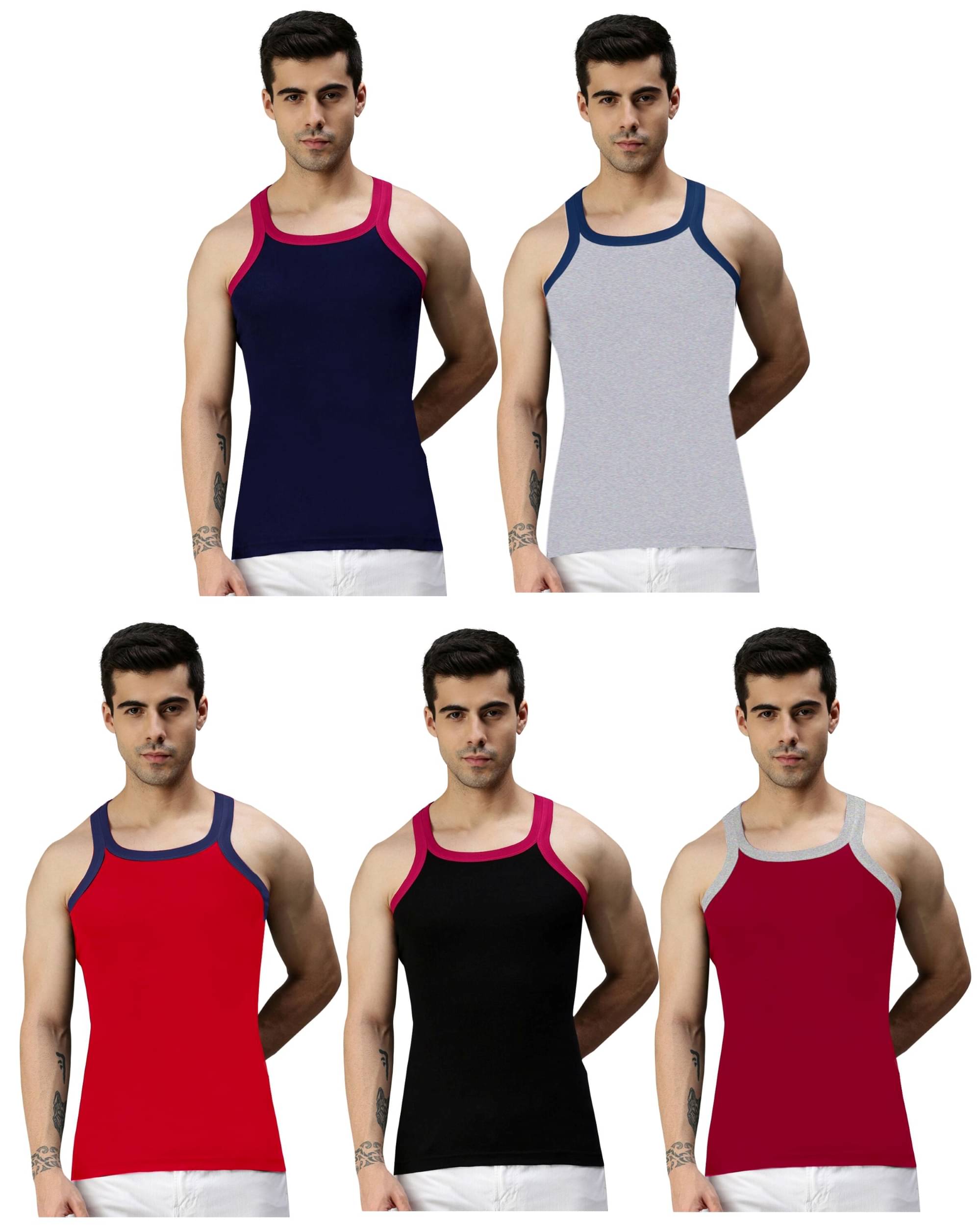     			Drako Pack of 5 Cotton Gym Vest For Men ( Multicolor )