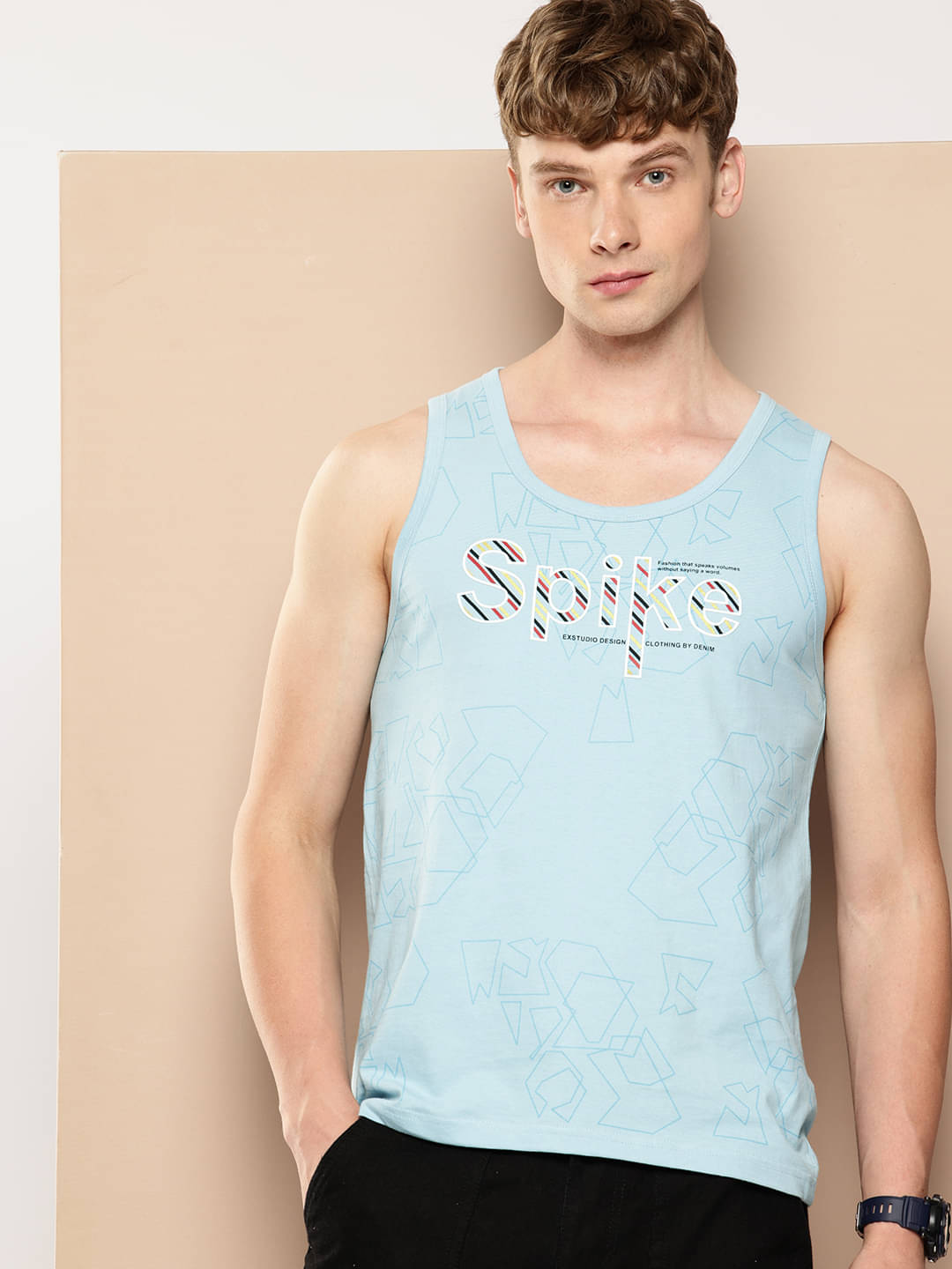     			FROSEN FOX Men Cotton Blend Regular Fit Printed T-Shirt ( Sky Blue )
