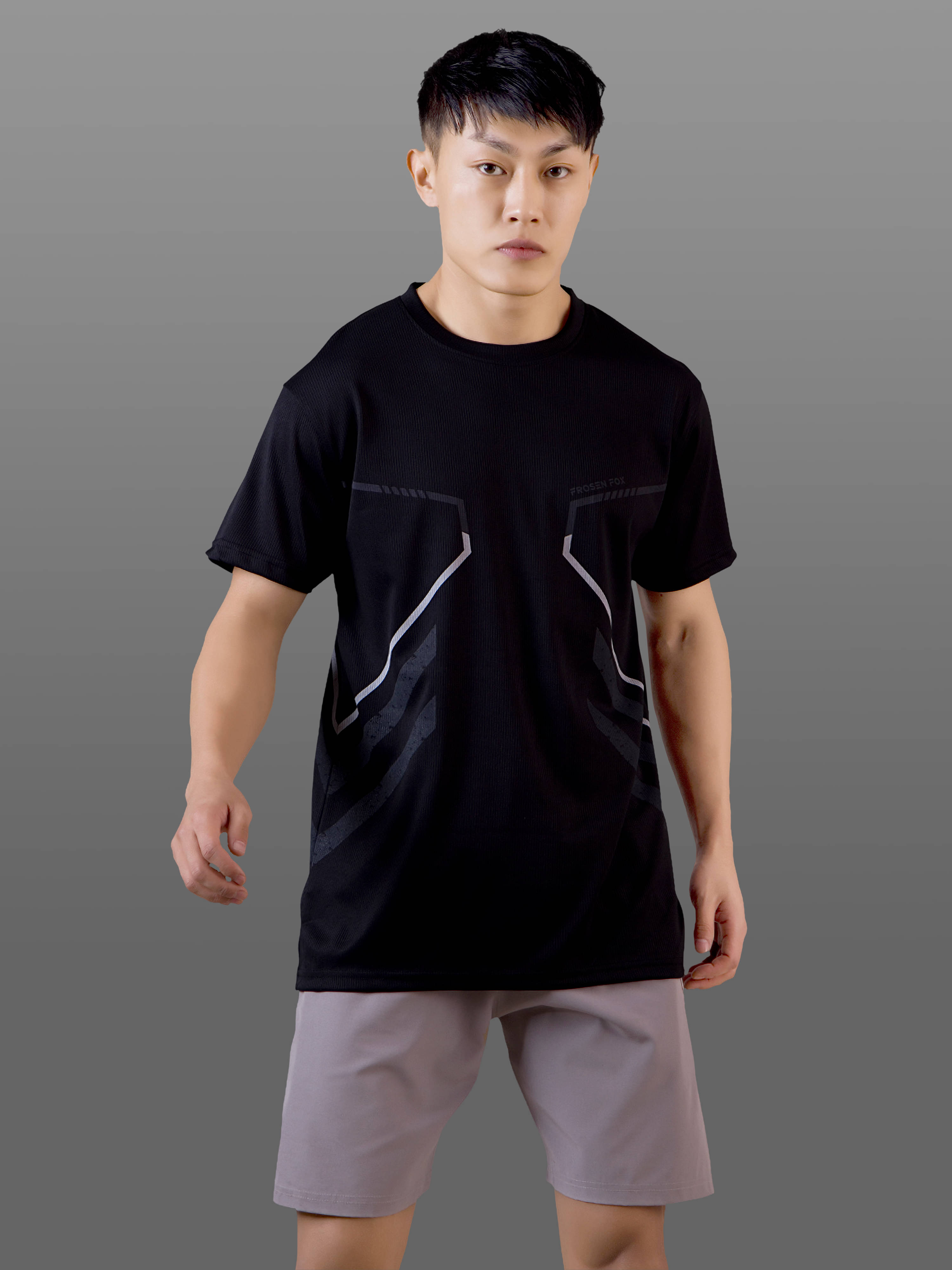 FROSEN FOX Men Polyester Regular Fit Printed T-Shirt ( Black ) FROSEN FOX Men Polyester Regular Fit Printed T-Shirt ( Black )