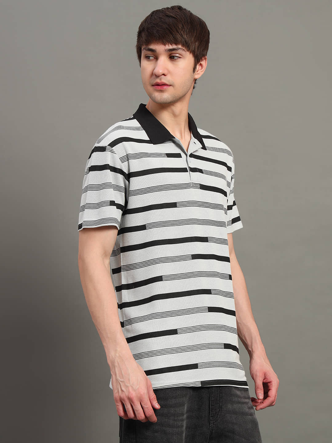 GET GOLF Men Cotton Blend Regular Fit Striped Polo T Shirt ( Lavender )