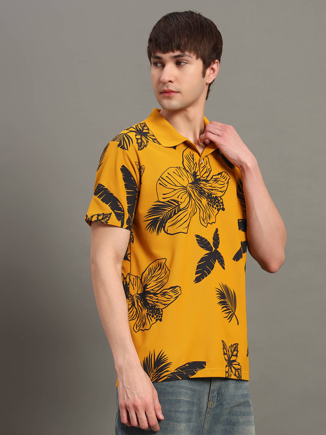 GET GOLF Men Cotton Blend Regular Fit Printed Polo T Shirt ( Mustard )     			GET GOLF Men Cotton Blend Regular Fit Printed Polo T Shirt ( Mustard )