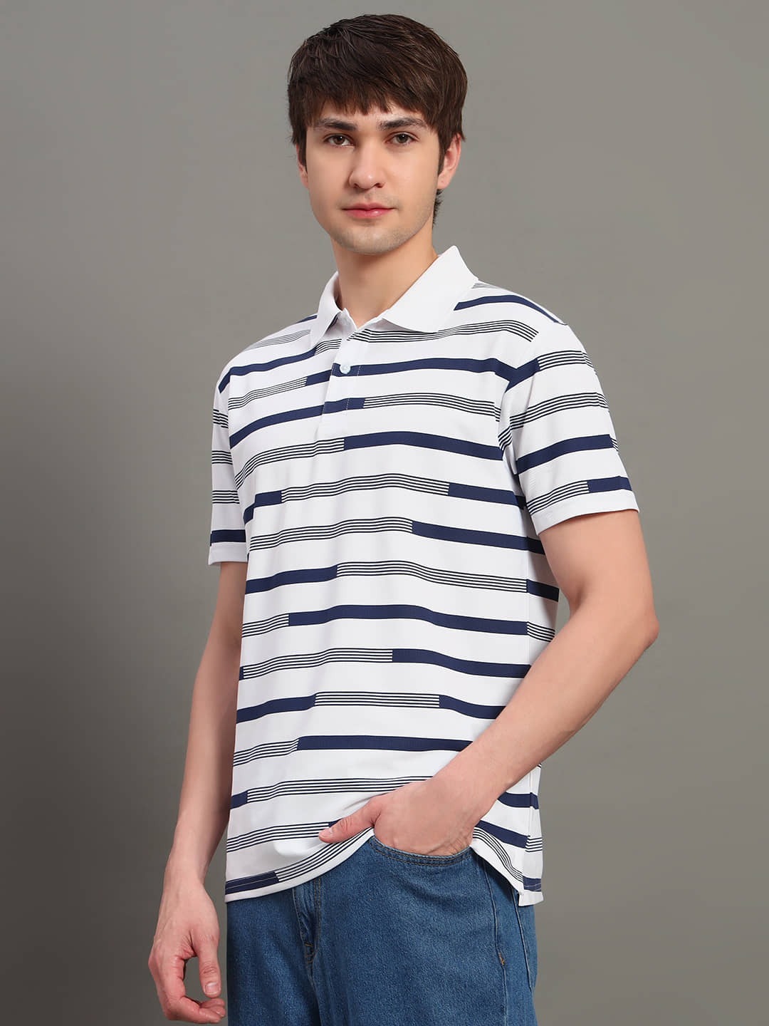 GET GOLF Men Cotton Blend Regular Fit Striped Polo T Shirt ( Maroon )