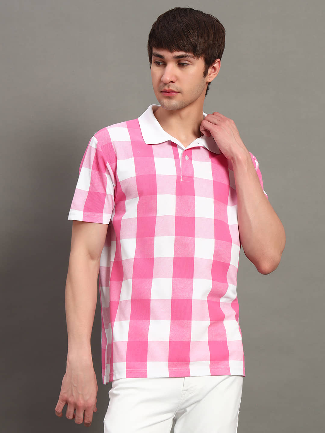 GET GOLF Men Cotton Blend Regular Fit Checks Polo T Shirt ( Aqua )