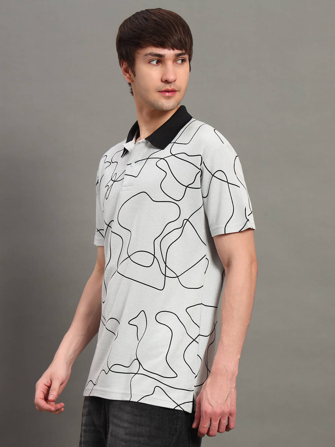     			GET GOLF Men Cotton Blend Regular Fit Printed Polo T Shirt ( Grey )