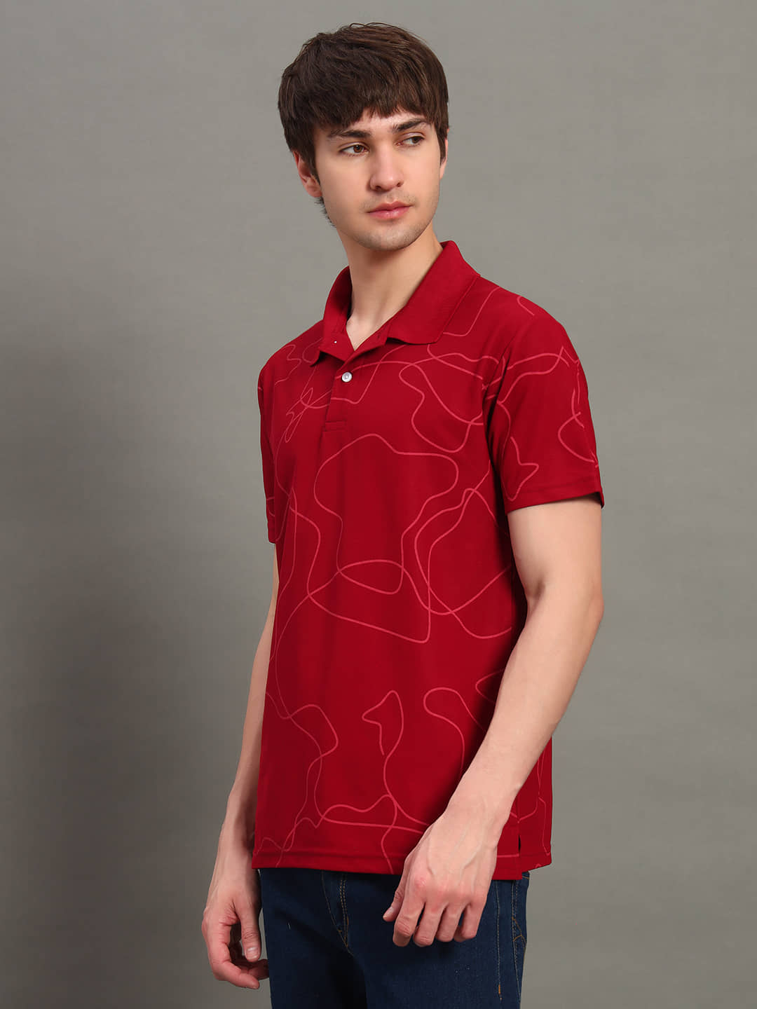 GET GOLF Men Cotton Blend Regular Fit Printed Polo T Shirt ( Maroon )
