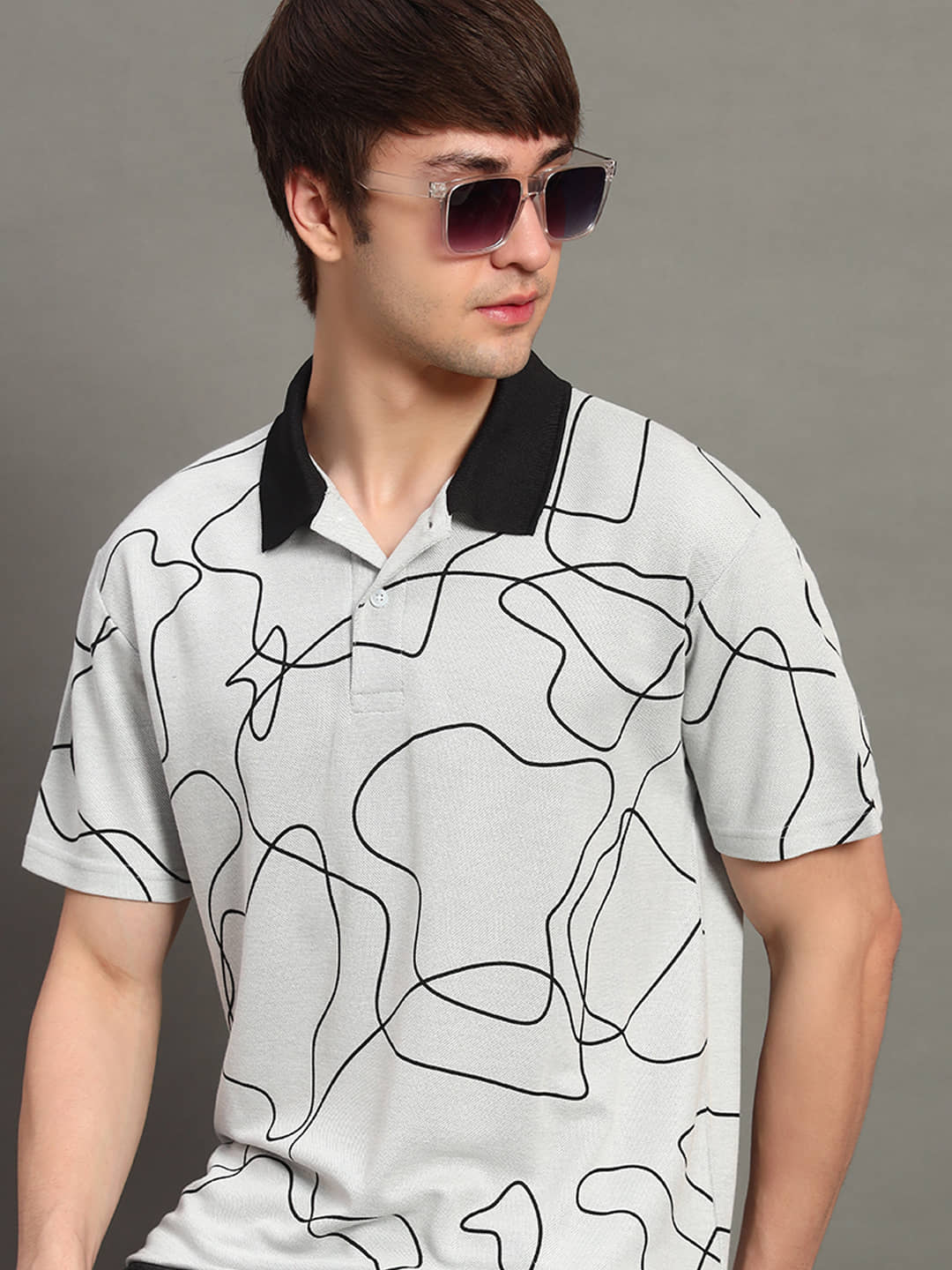 GET GOLF Men Cotton Blend Regular Fit Printed Polo T Shirt ( Grey )