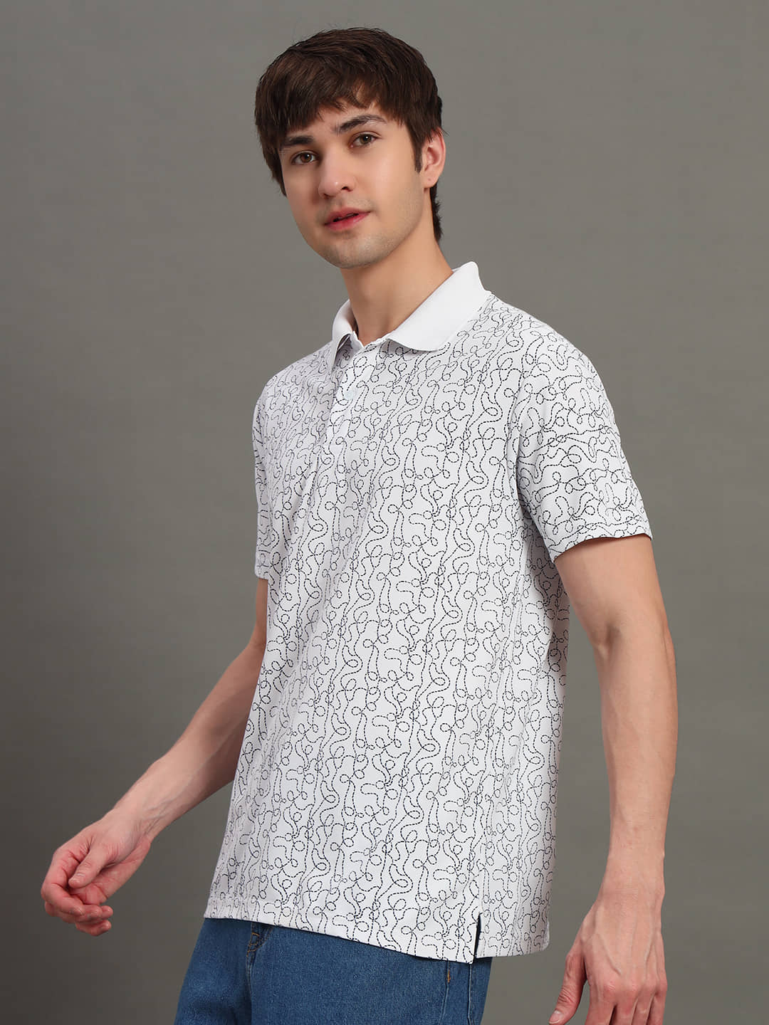 GET GOLF Men Cotton Blend Regular Fit Printed Polo T Shirt ( Indigo )