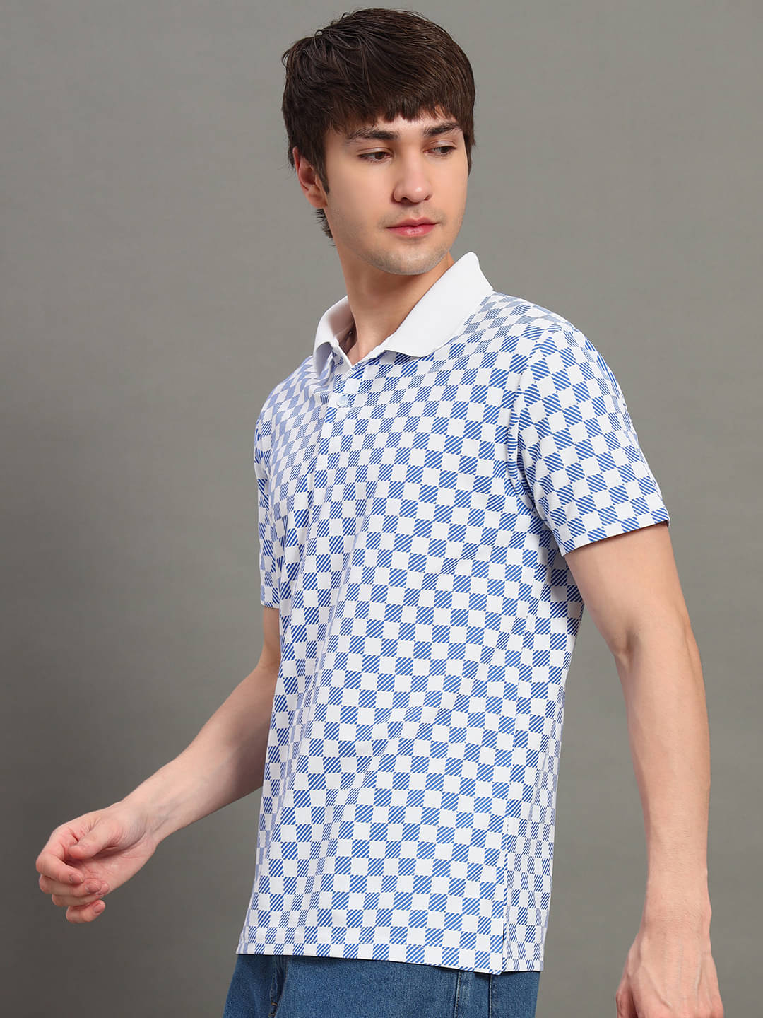     			GET GOLF Men Cotton Blend Regular Fit Checks Polo T Shirt ( White )