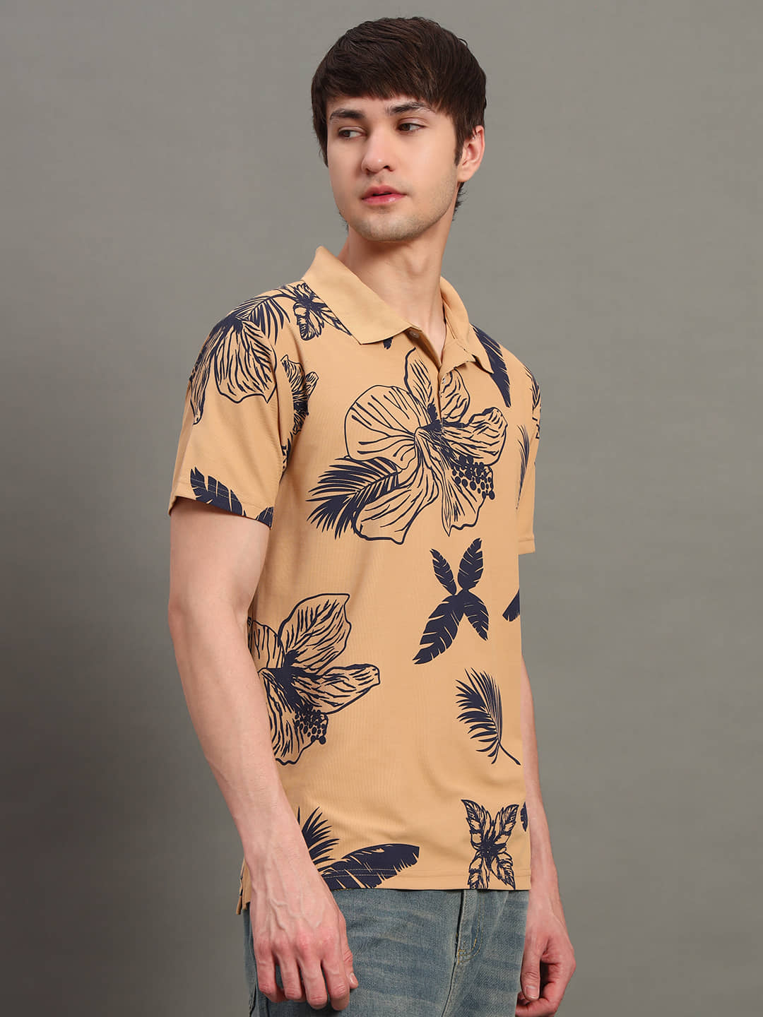 GET GOLF Men Cotton Blend Regular Fit Printed Polo T Shirt ( Mustard )