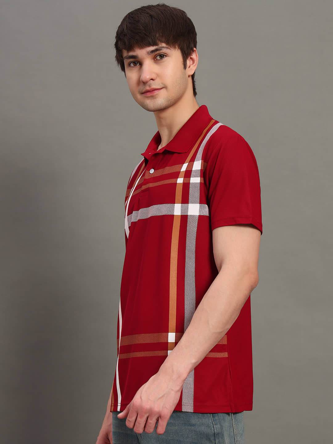 GET GOLF Men Cotton Blend Regular Fit Checks Polo T Shirt ( Maroon )