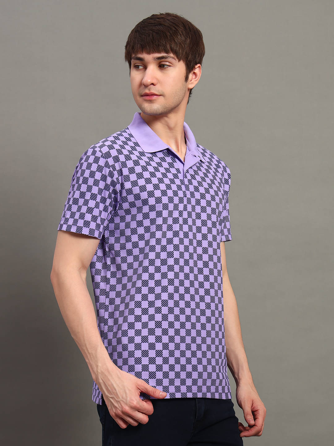 GET GOLF Men Cotton Blend Regular Fit Checks Polo T Shirt ( Lavender ) GET GOLF Men Cotton Blend Regular Fit Checks Polo T Shirt ( Lavender )