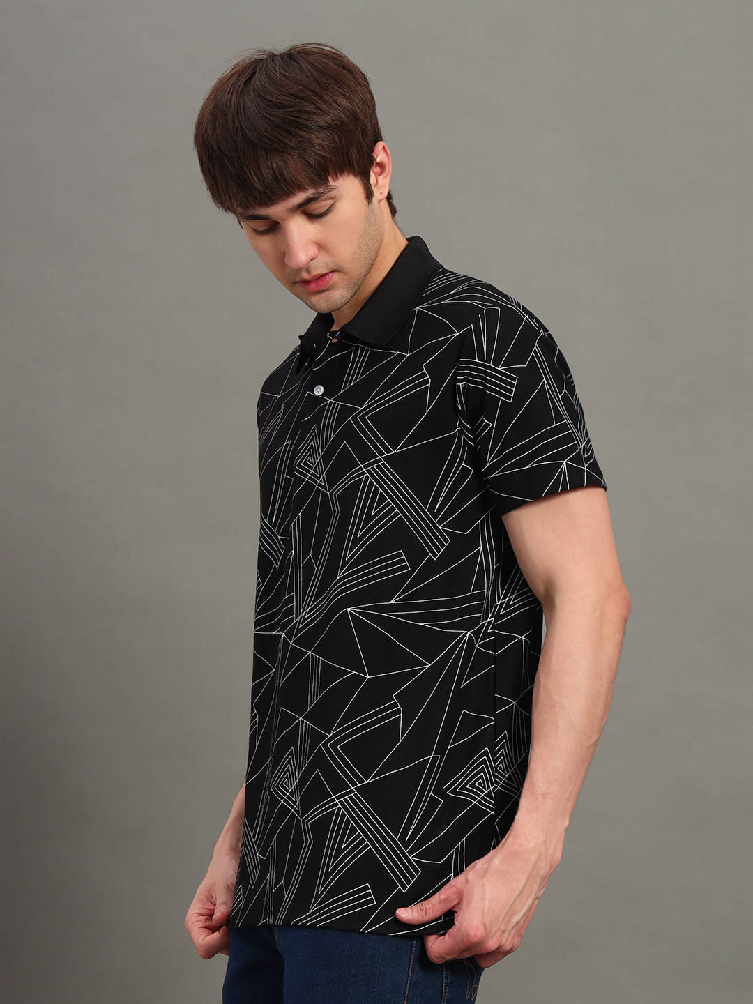 GET GOLF Men Cotton Blend Regular Fit Printed Polo T Shirt ( Black )     			GET GOLF Men Cotton Blend Regular Fit Printed Polo T Shirt ( Black )
