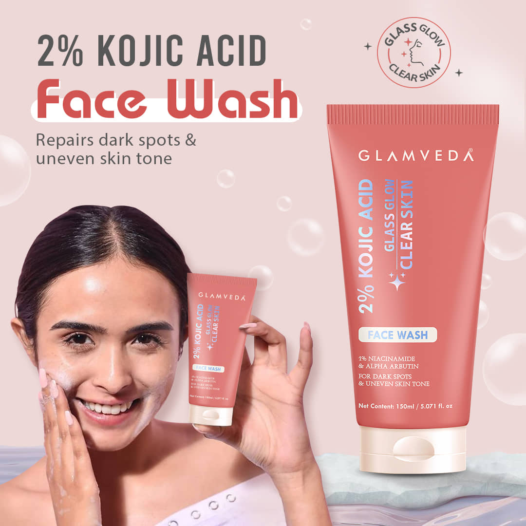 Glamveda 2% Kojic Acid Face Wash Reduces Dark Spots, Uneven Tone & Pigmentation, 150ml