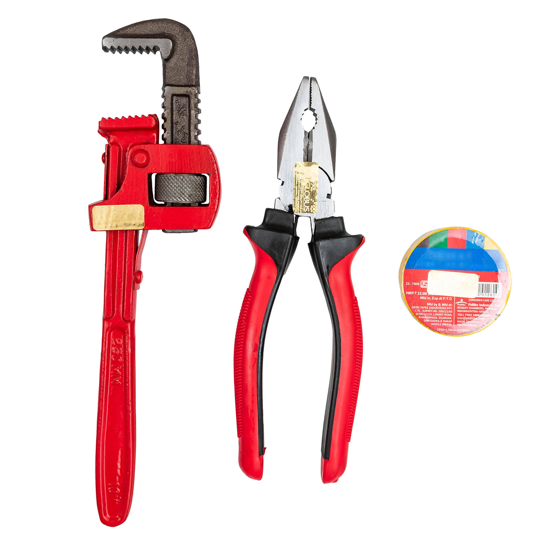     			Globus 222 Pipe Wrench stilson(10"/250MM) &PLIER(8"/200MM)/PVC Insulation Electric Tape Single Sided Pipe Wrench