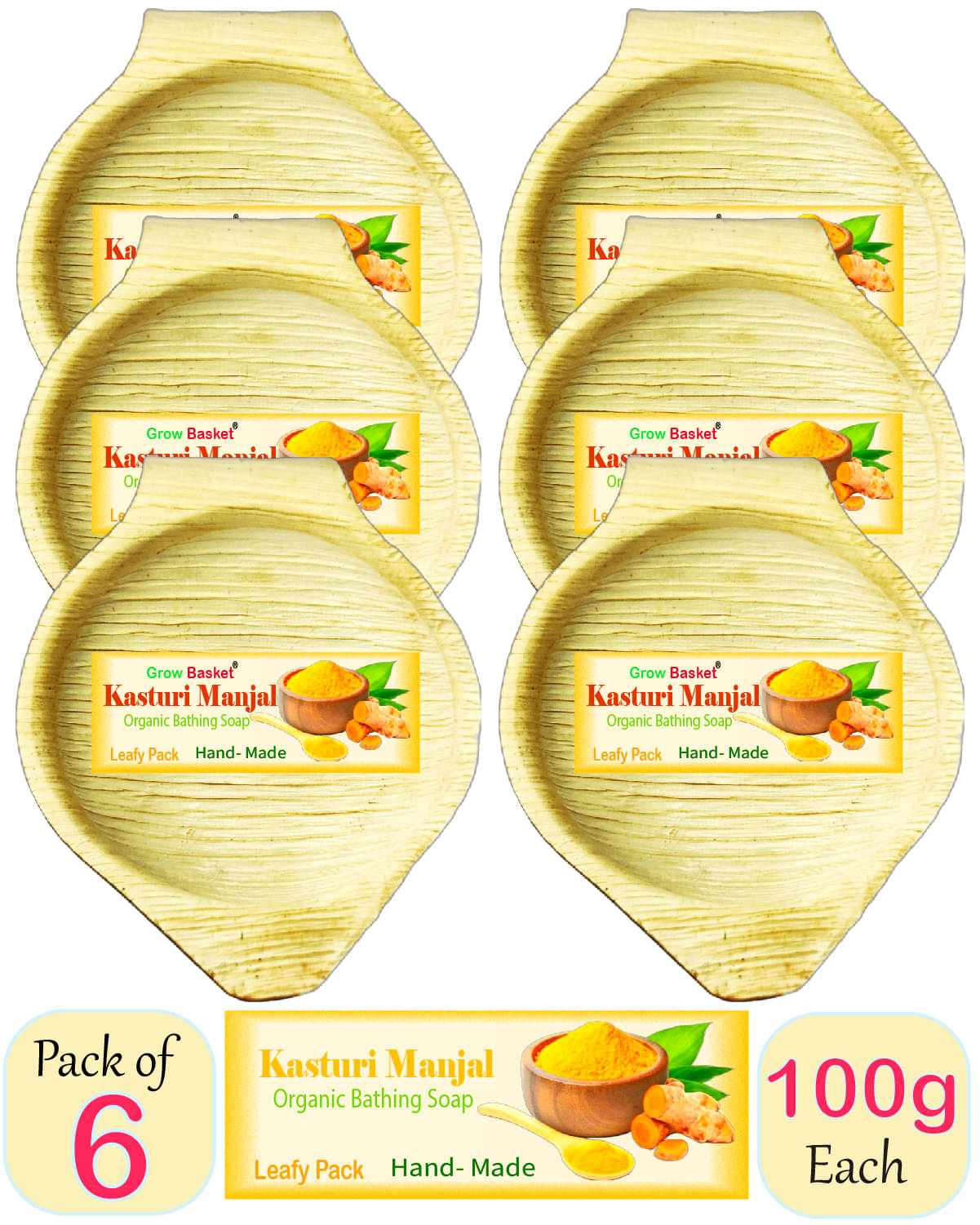     			Grow Basket Deodorizing Kasturi Mhanjal Wild Turmeric Bathing Bar for All Skin Type ( Pack of 6 )