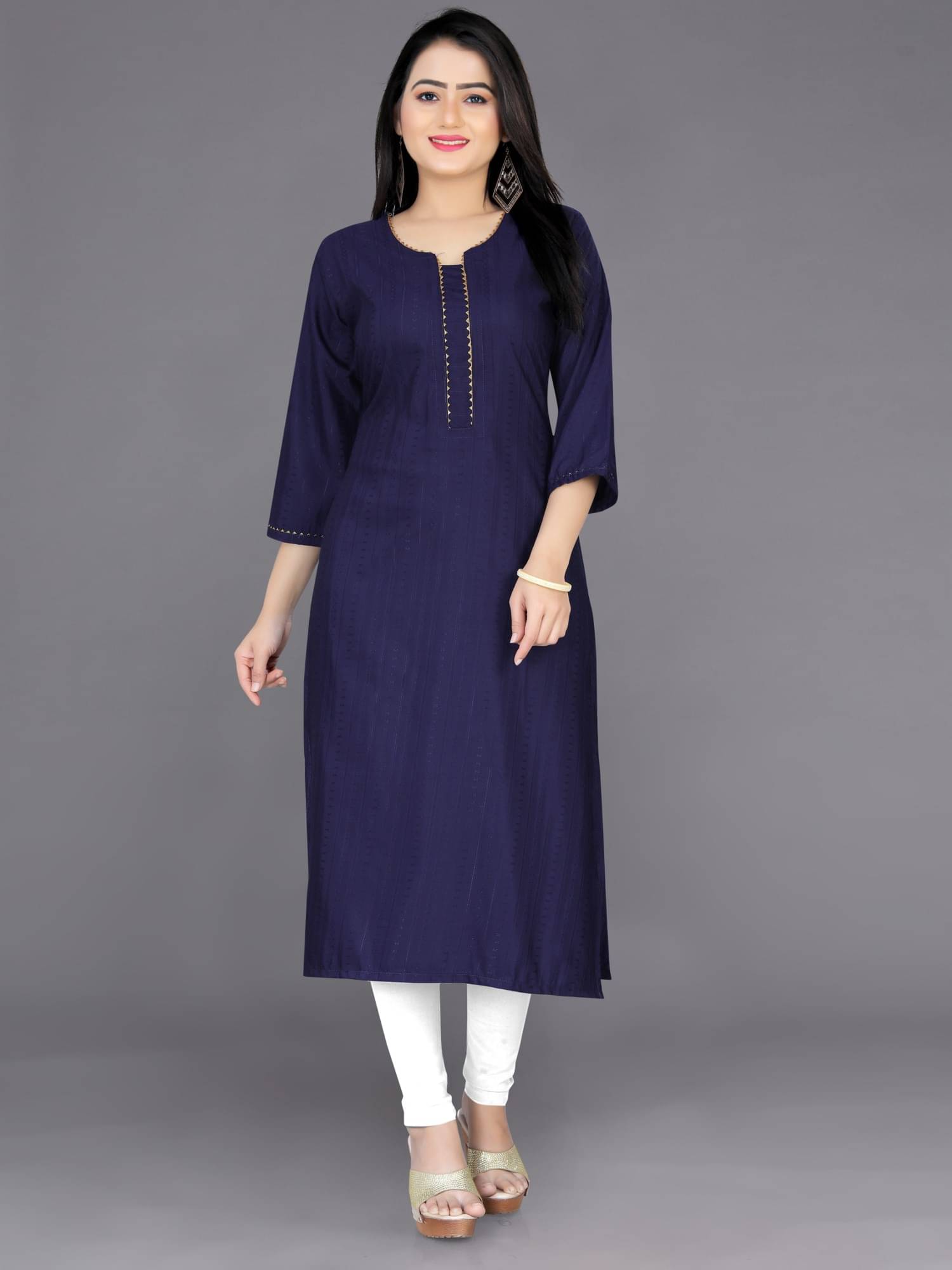     			Indian Fashionista Women's Cotton Blend Solid Straight Kurti - ( Blue )