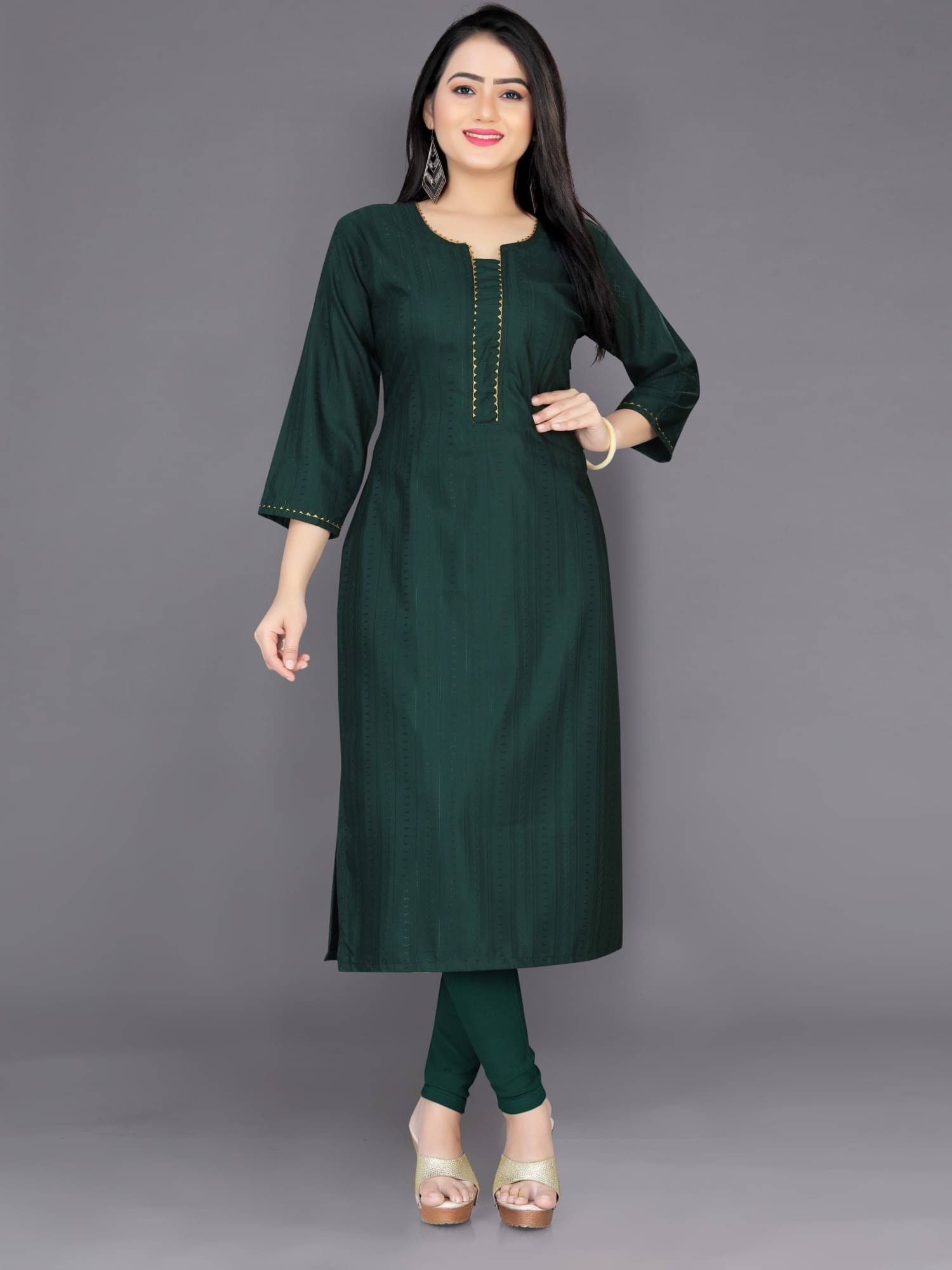 Indian Fashionista Women's Cotton Blend Self Design Straight Kurti - ( Green ) Indian Fashionista Women's Cotton Blend Self Design Straight Kurti - ( Green )