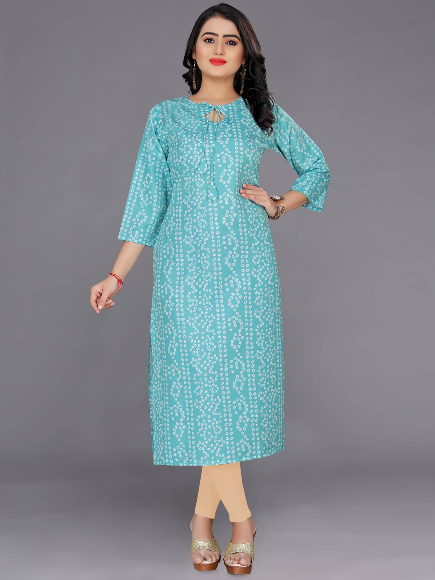     			Indian Fashionista Women's Cotton Blend Printed Straight Kurti - ( Light Blue )