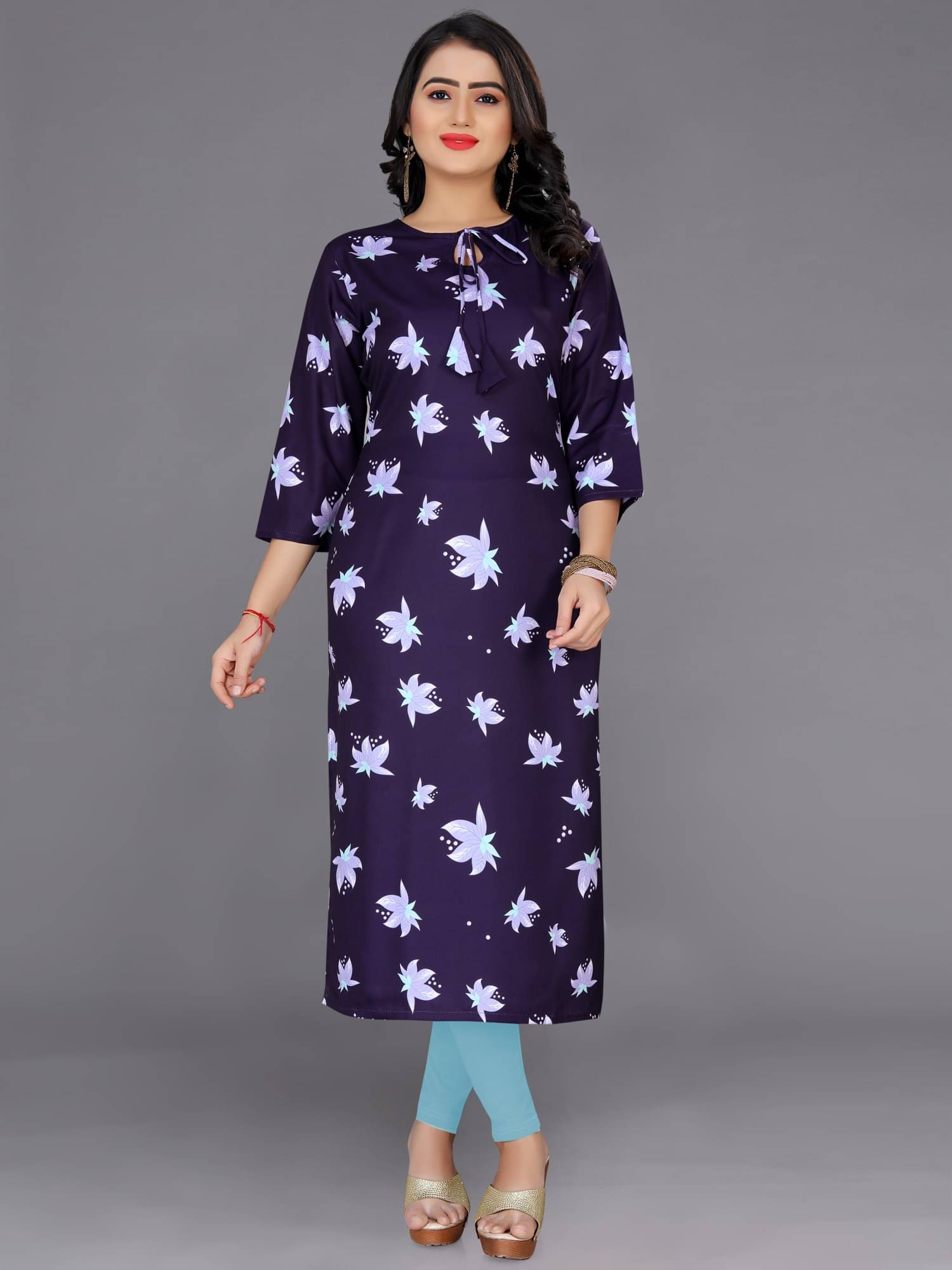     			Indian Fashionista Women's Cotton Blend Printed Straight Kurti - ( Dark Blue )