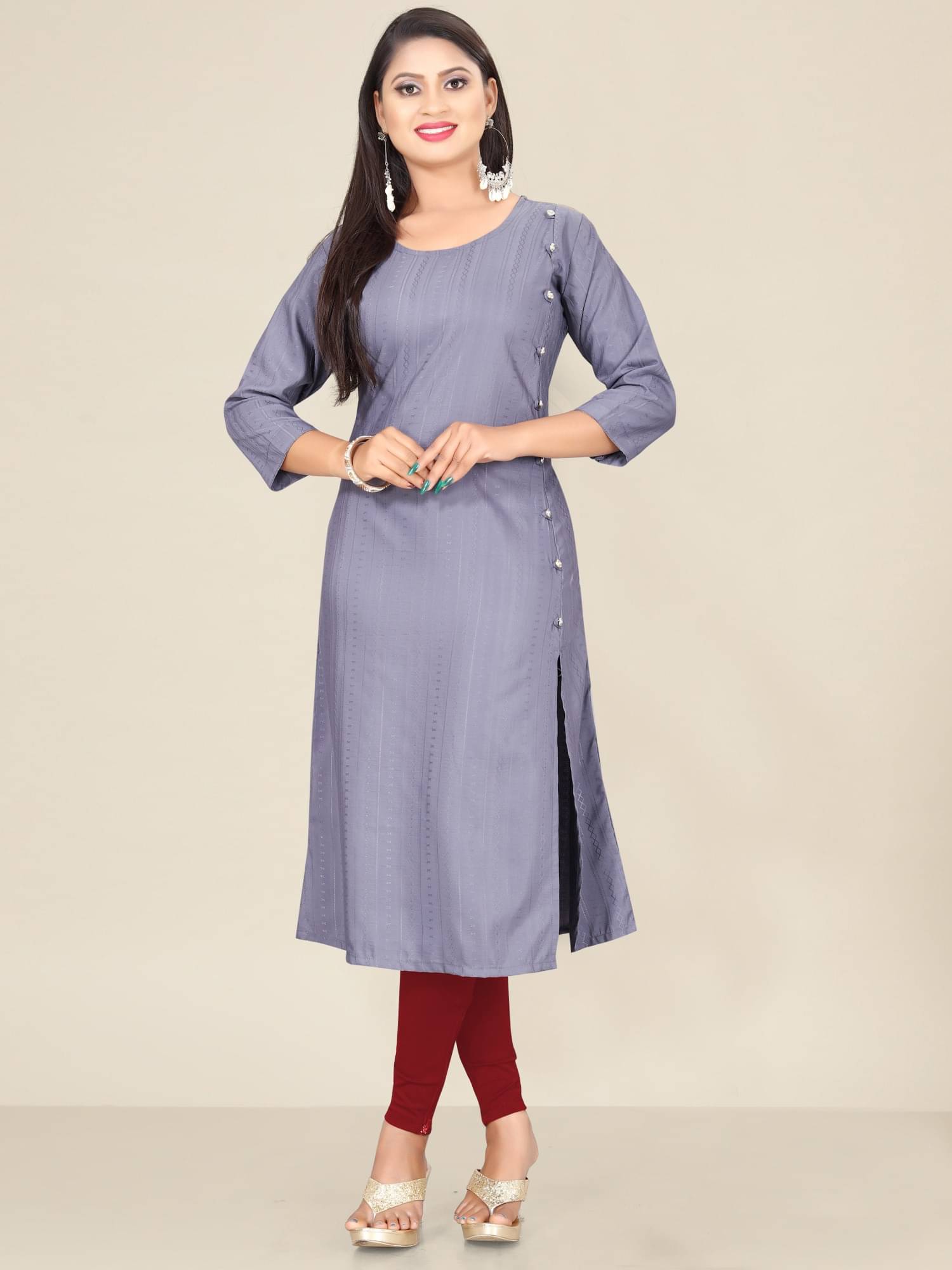 Indian Fashionista Women's Cotton Blend Self Design Straight Kurti - ( Grey ) Indian Fashionista Women's Cotton Blend Self Design Straight Kurti - ( Grey )