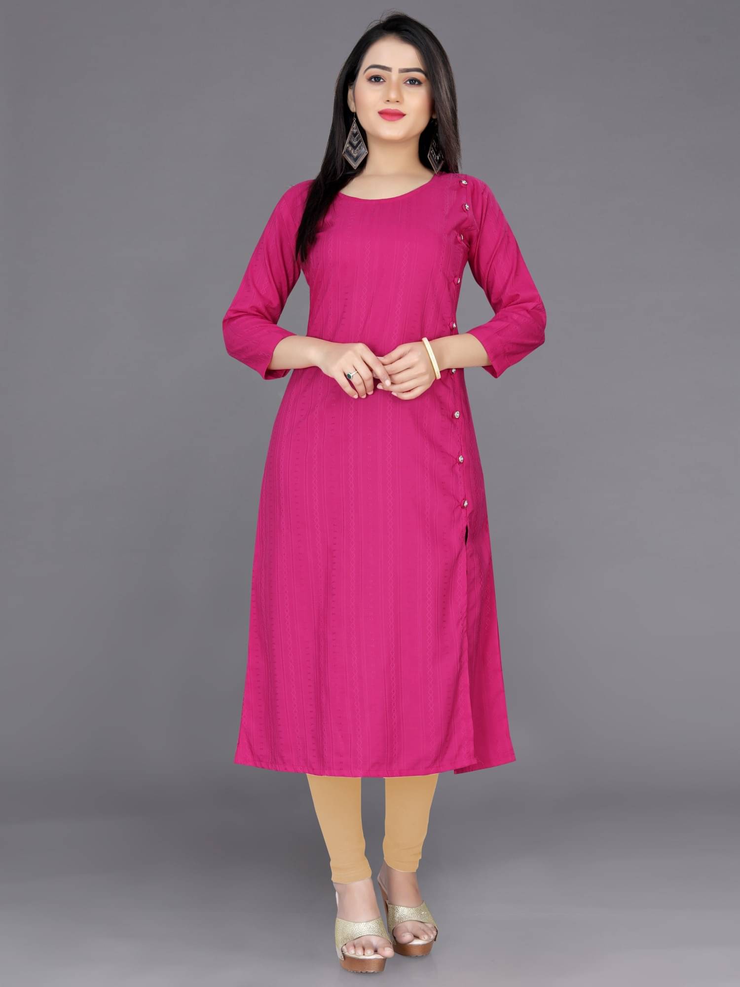 Indian Fashionista Women's Cotton Blend Solid Straight Kurti - ( Pink ) Indian Fashionista Women's Cotton Blend Solid Straight Kurti - ( Pink )