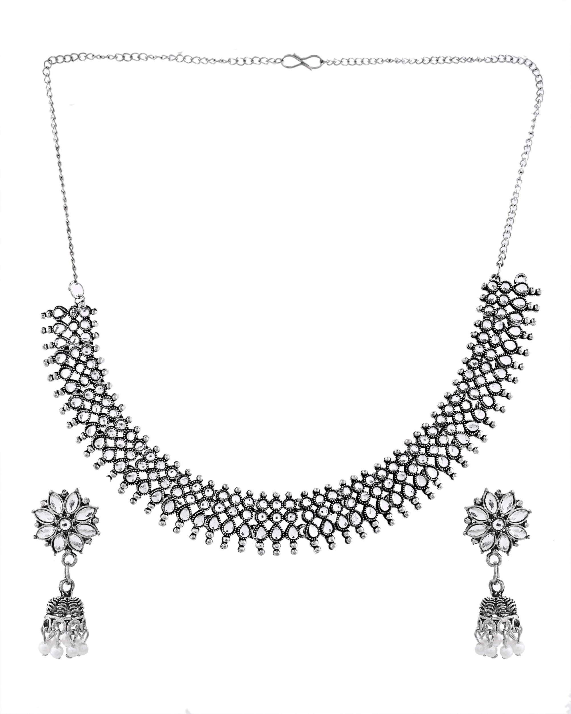     			Jewels Nest Silver Stainless Steel Necklace Set ( Pack of 1 )