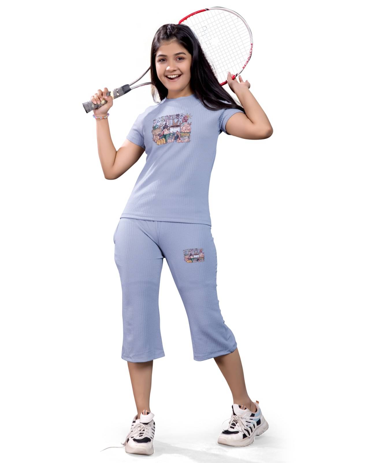     			Little Funky Pack of 1 Girls Cotton Blend T-shirt & Capris ( Gray )