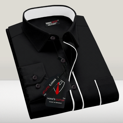     			MAN'SSUITUP Cotton Blend Regular Fit Striped Full Sleeves Men's Casual Shirt - Black ( Pack of 1 )