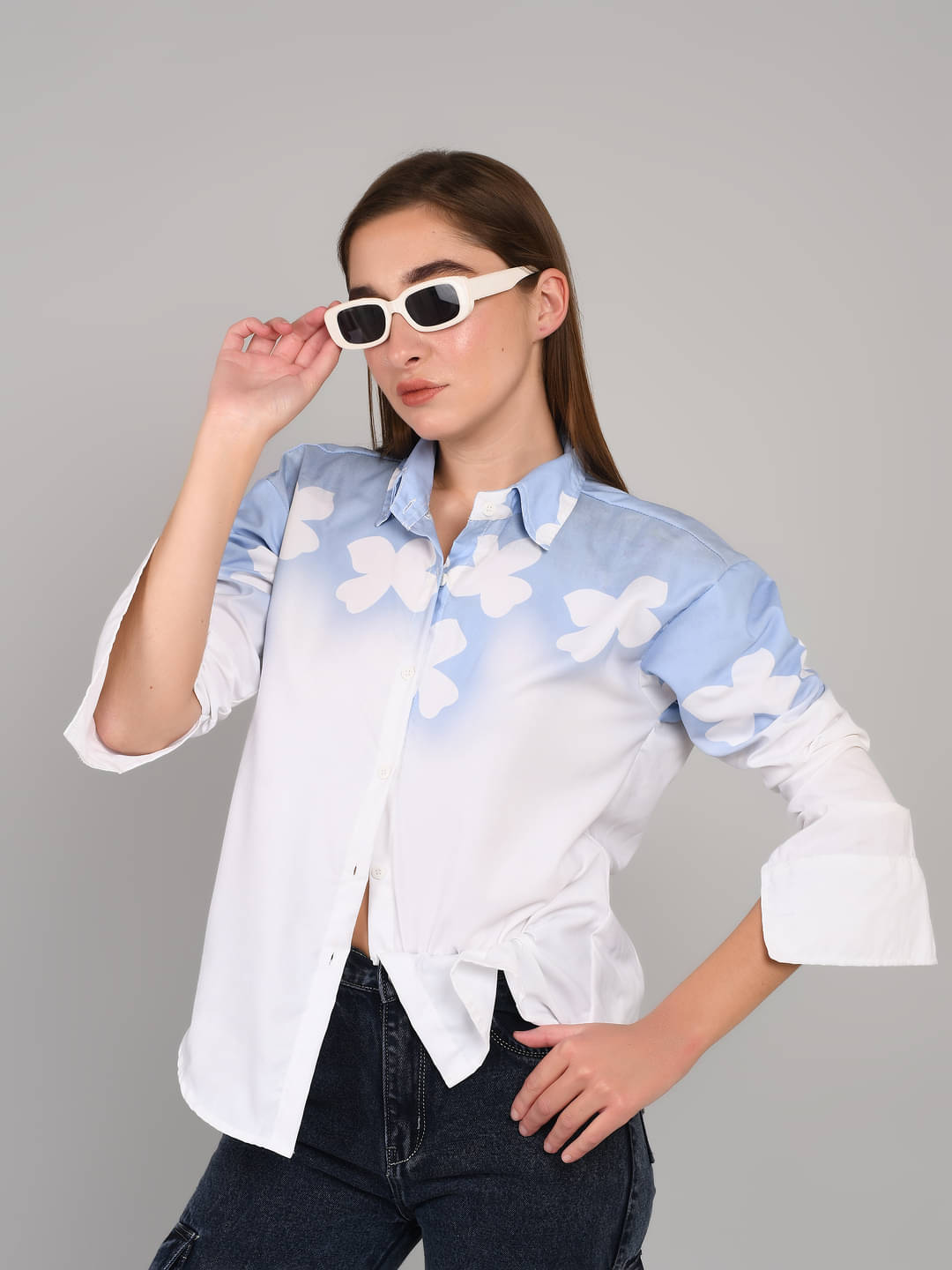     			MAYKR Women Printed Cotton Shirt ( White )