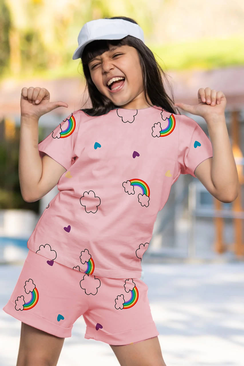 PAMPOLINA Pack of Girls Cotton Blend Top With Shorts Pink