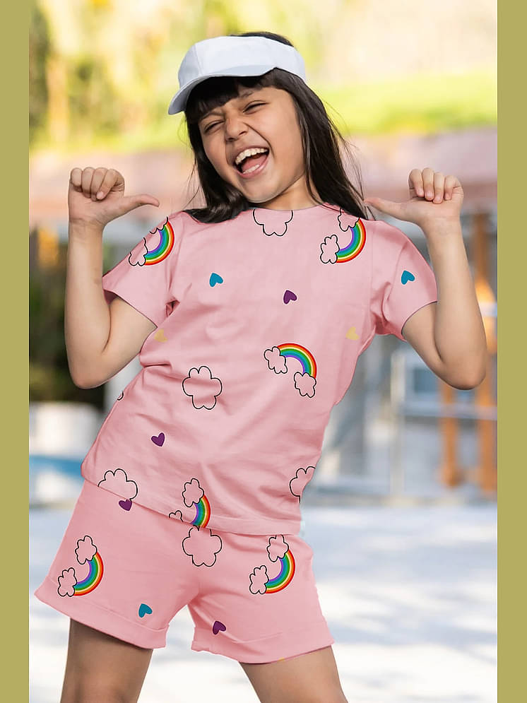 PAMPOLINA Pack of Girls Cotton Blend Top With Shorts Pink