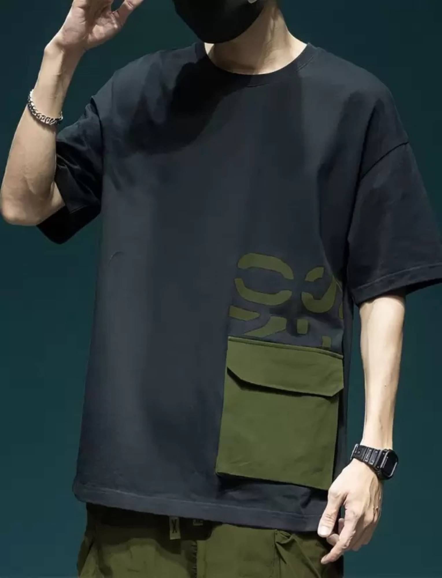     			NOKTEES Men 100% Cotton Oversized Fit Printed T-Shirt ( Black )
