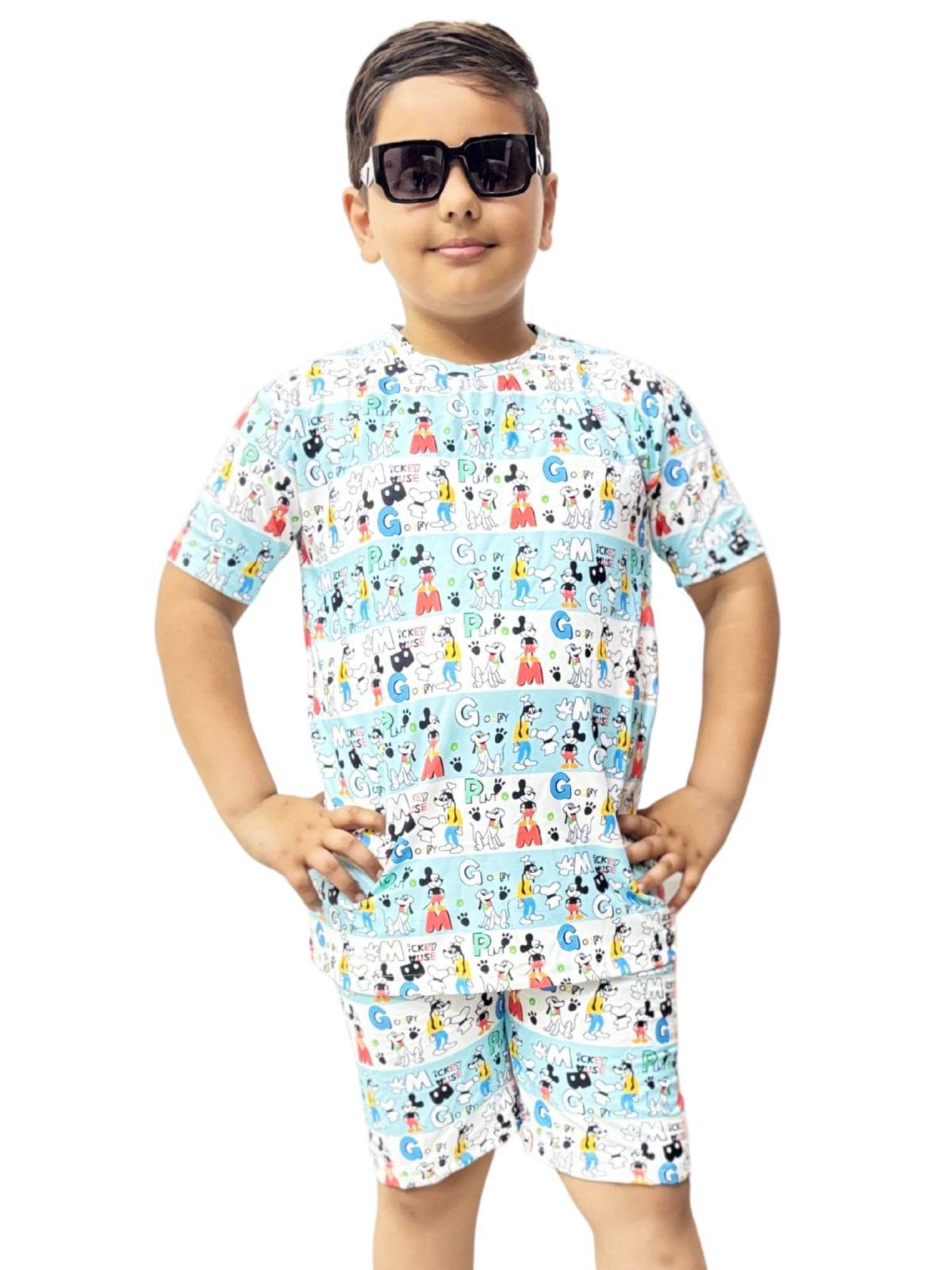     			OLENE Pack of 1 Baby Boys Cotton Blend T-Shirt & Shorts Set ( Blue )