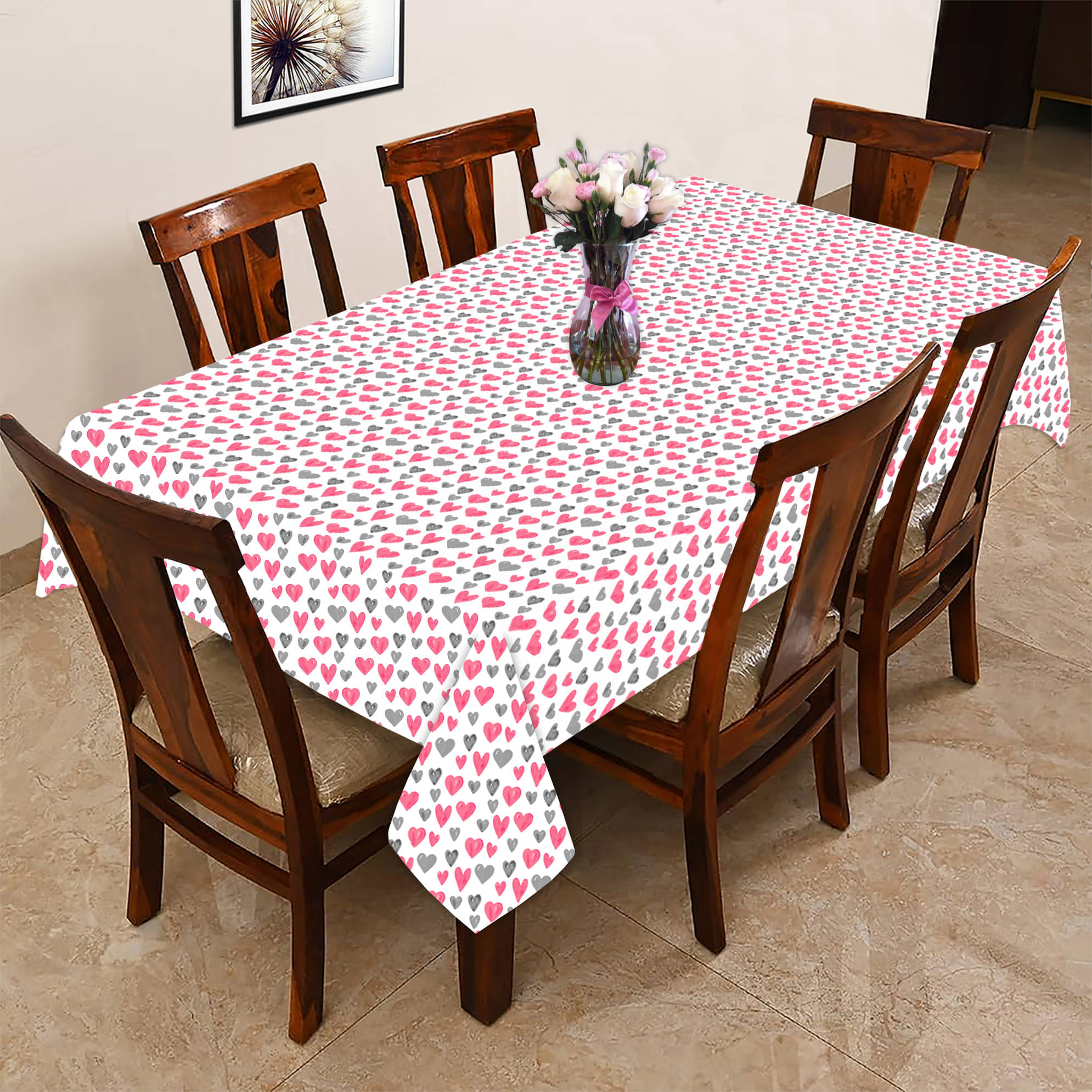 Oasis Home Tex Printed Cotton 6 Seater Rectangle Table Cover & Table Mats ( 178 x 152 ) cm Pack of 1 Pink     			Oasis Home Tex Printed Cotton 6 Seater Rectangle Table Cover & Table Mats ( 178 x 152 ) cm Pack of 1 Pink