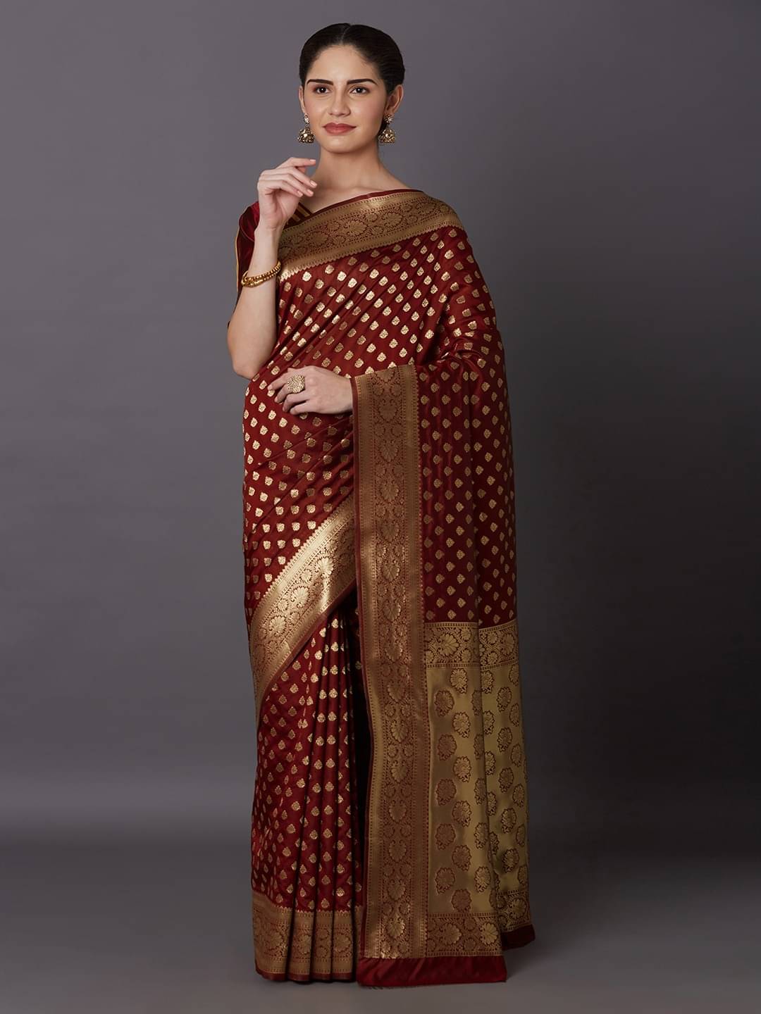     			PEER STORE Banarasi Silk Woven Saree With Unstitched Blouse Piece ( Maroon )