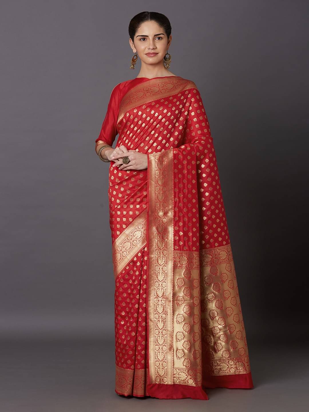 PEER STORE Banarasi Silk Woven Saree With Unstitched Blouse Piece ( Red ) PEER STORE Banarasi Silk Woven Saree With Unstitched Blouse Piece ( Red )