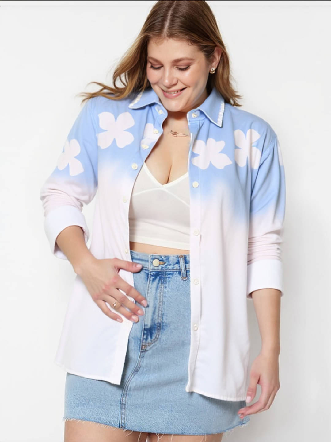     			PLUS PARADISE Women Printed Cotton Shirt ( White )