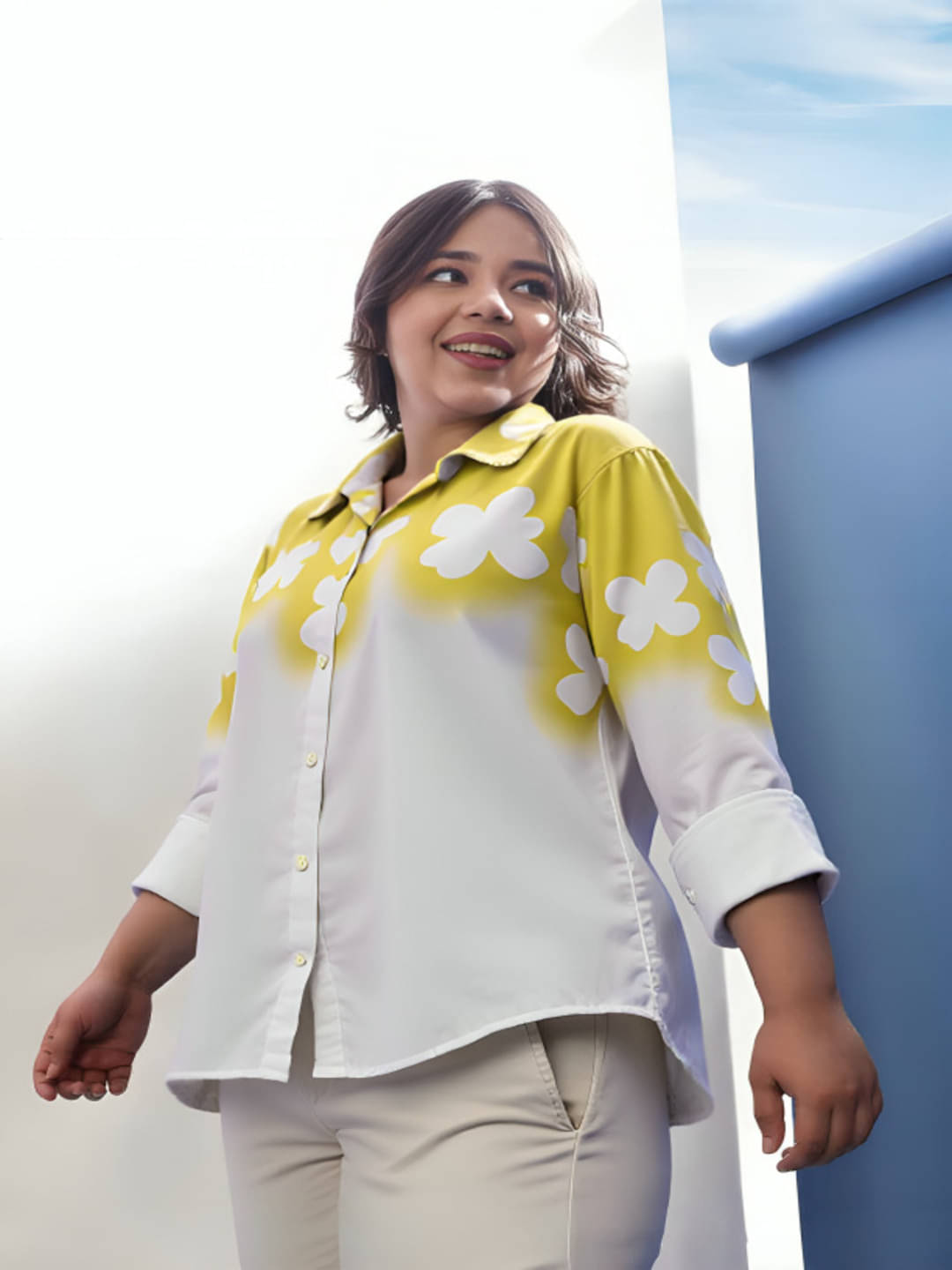     			PLUS PARADISE Women Printed Cotton Shirt ( White )