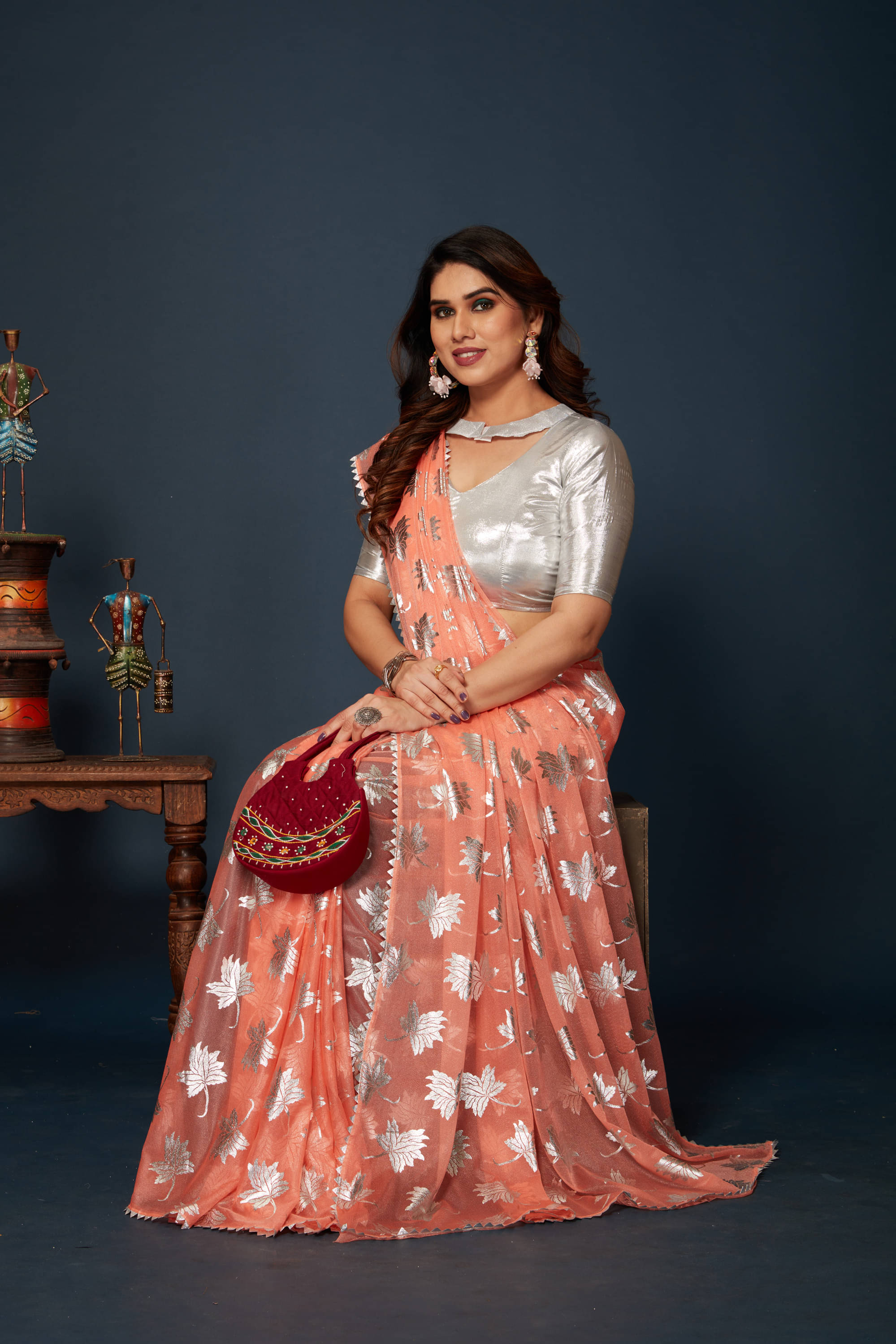 Parmila Fashion Chiffon Embellished Saree With Unstitched Blouse Piece ( Orange ) Parmila Fashion Chiffon Embellished Saree With Unstitched Blouse Piece ( Orange )