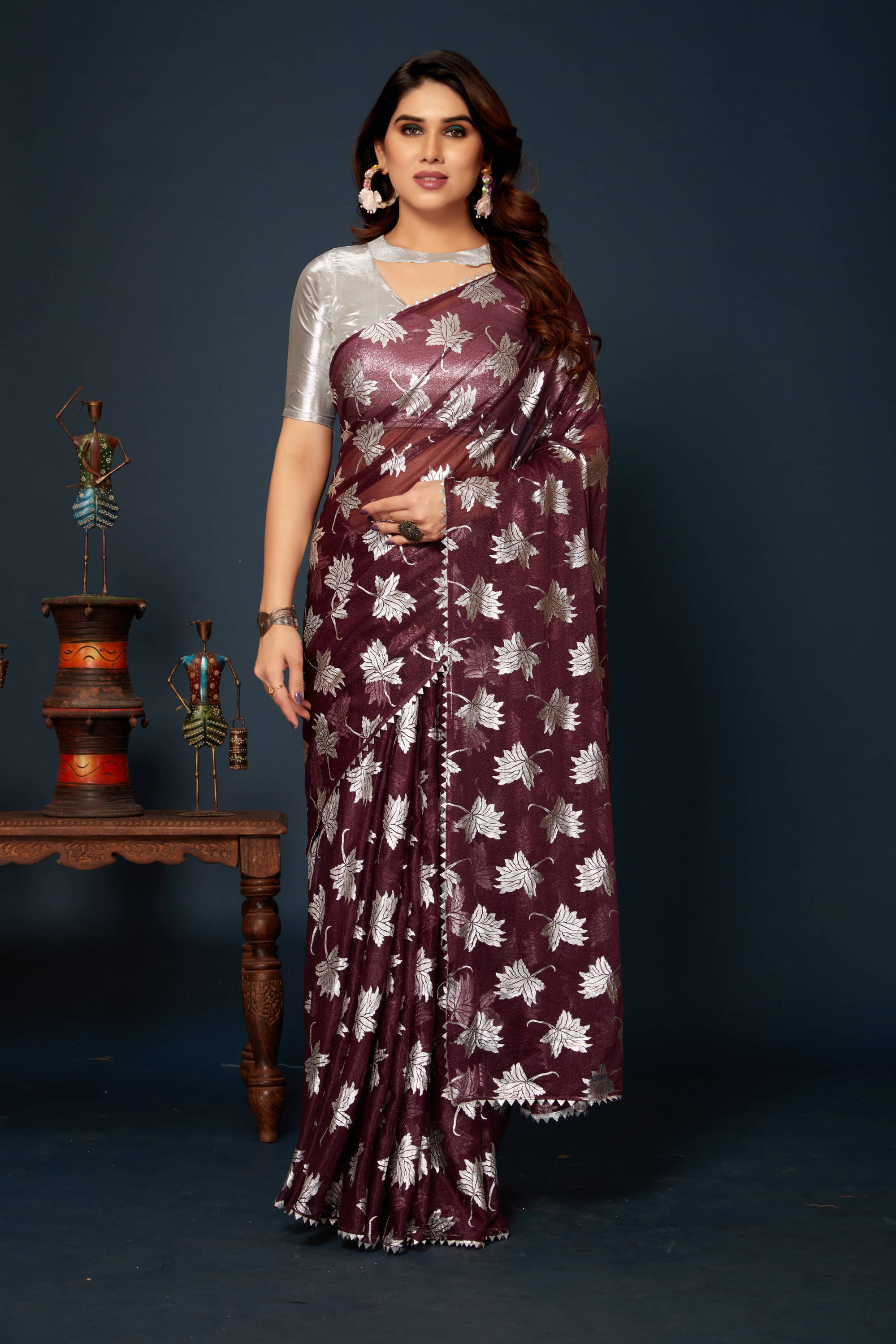     			Parmila Fashion Chiffon Embellished Saree With Unstitched Blouse Piece ( Purple )