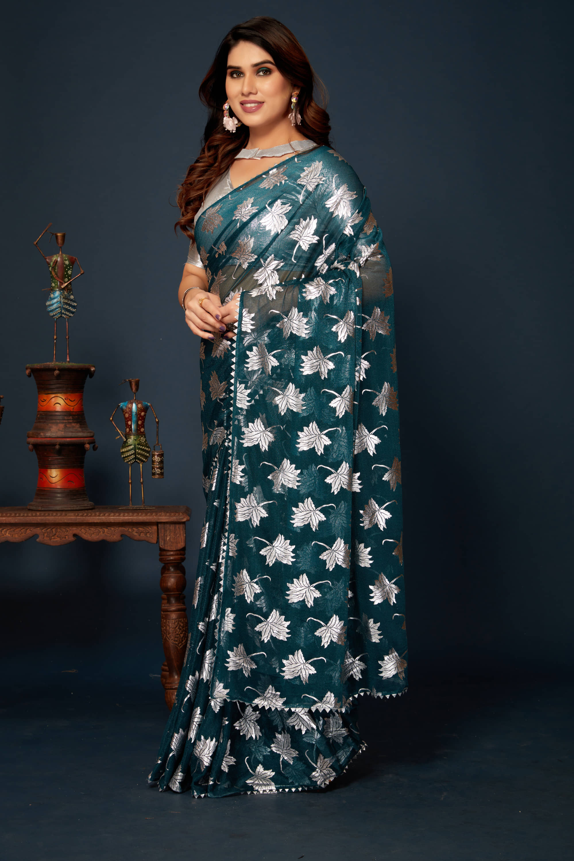 Parmila Fashion Chiffon Embellished Saree With Unstitched Blouse Piece ( Purple ) - Sarees | Buy online on ZillyBuy