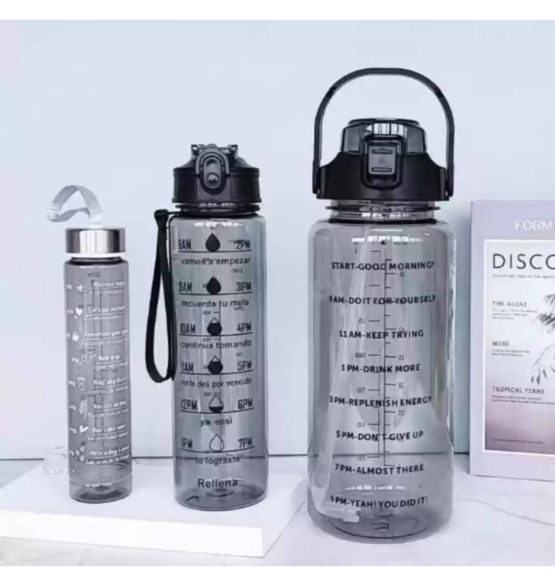     			QitmirMKT Motivational Water Bottle 2 Litre, 900ML, 300ML Set of 3 (Mix Color) Assorted Plastic Sipper Water Bottle 2000 mL ( 3 )