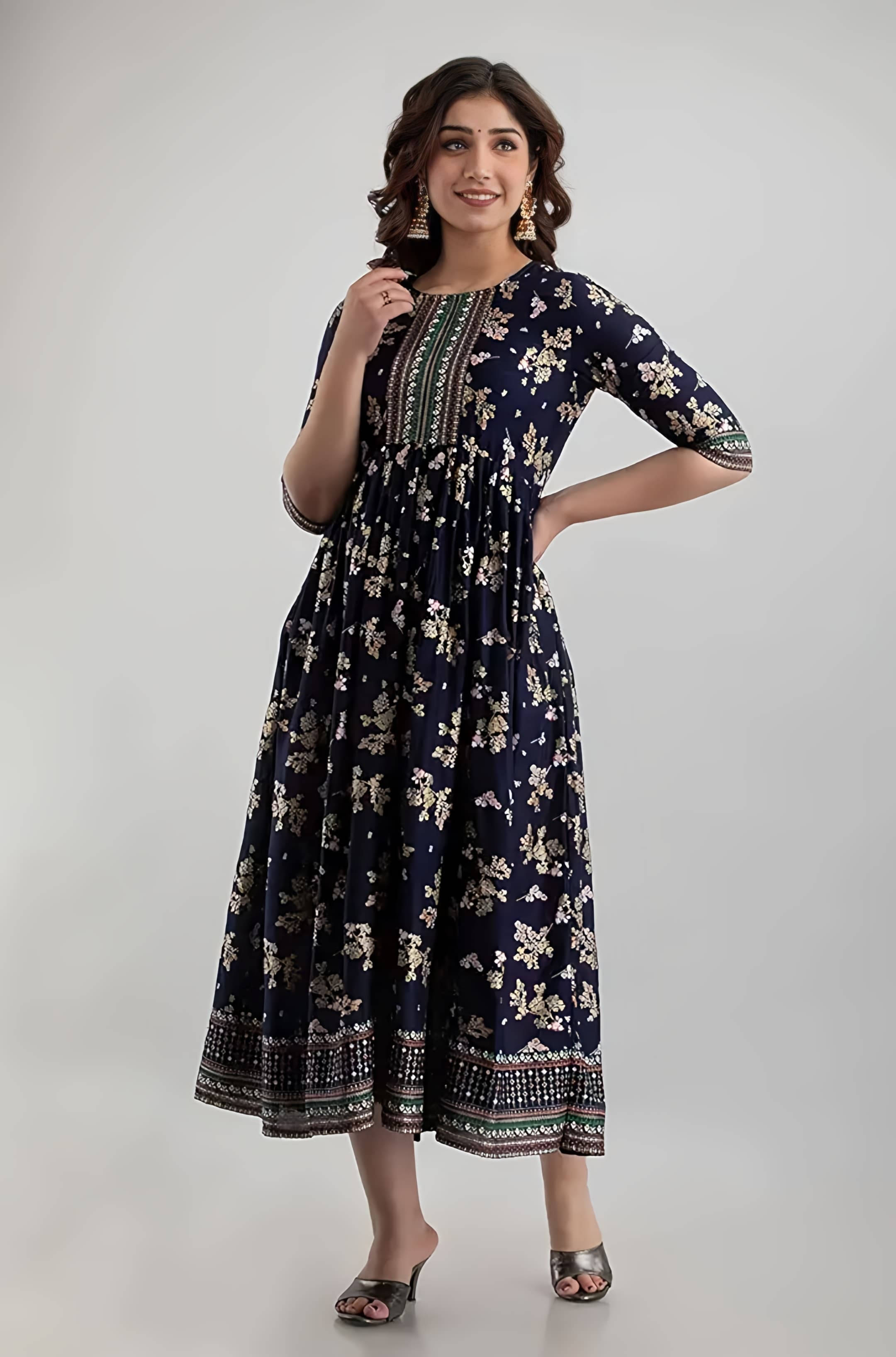 ROOPRANI TAXTILE Women's Rayon Printed Anarkali Kurti - ( Black ) ROOPRANI TAXTILE Women's Rayon Printed Anarkali Kurti - ( Black )