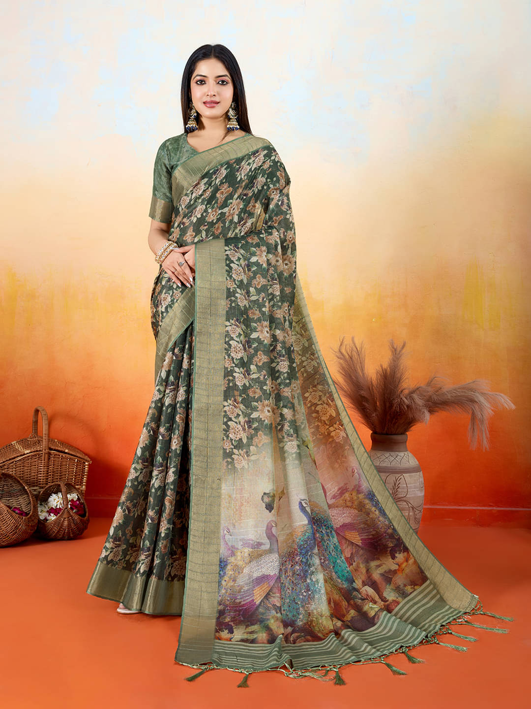 Rekha Maniyar Silk Blend Printed Saree With Unstitched Blouse Piece ( Light Green ) Rekha Maniyar Silk Blend Printed Saree With Unstitched Blouse Piece ( Light Green )